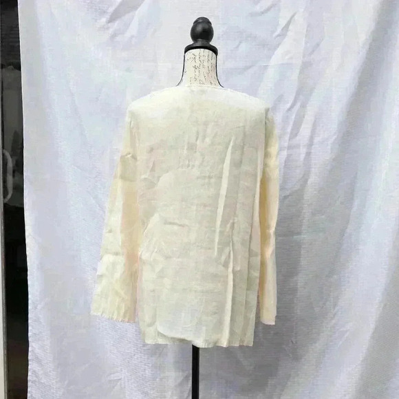 Lands' End Size L long sleeve cream color 100% linen tunic w/beaded front - Picture 9 of 13